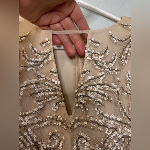 Aidan Mattox Hazel Dress Nude Mesh Overlay w/ White Sequins & Beadwork 4 - Picture 6 of 10
